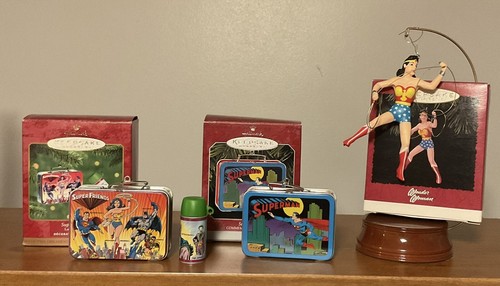 Hallmark DC Comics Super Friends Lunchbox, Superman, Wonder Woman -Lot of 3 NIB