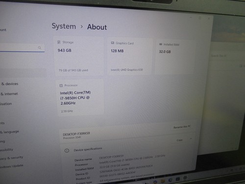 Dell Precision 3541 i7-9850H 15.6" HD 32GB RAM 480GB SSD X2 WINDOWS 11 FAST #L2 - Picture 9 of 21