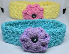 Handmade Crochet Baby Headbands Set of 2 Flower Knit Infant Toddler Soft Stretch