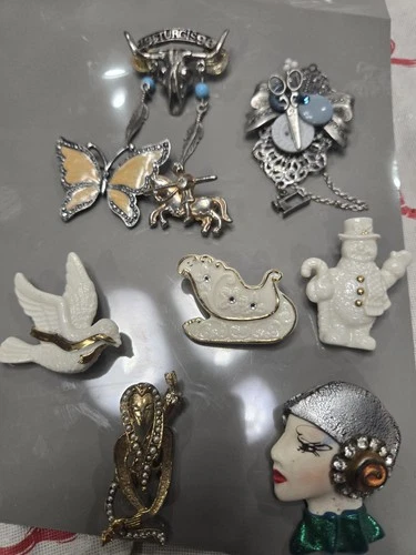 Vintage Costume Brooch Lot – Art Deco, Western, Butterfly, – Estate Jewelry