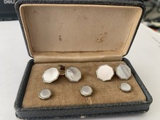 14k GOLD PLATE  MOP ANTIQUE CUFFLINK STUD SET TUXEDO 5 PIECES