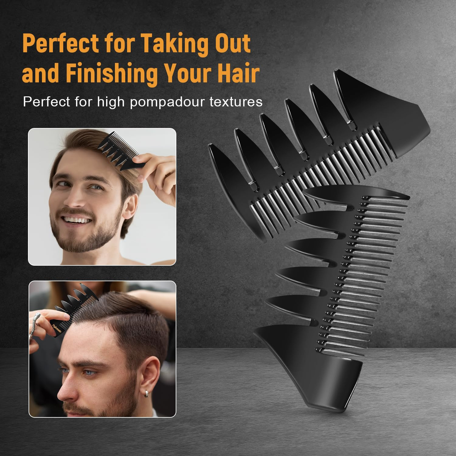 3Pcs Hair Styling Combs Set for Men - Black Barber Wide Tooth Texture Comb for Q