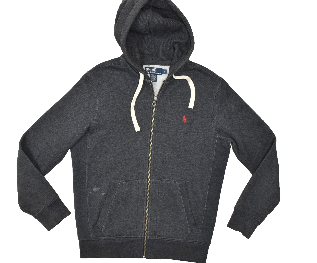 PONY Polo by Ralph Lauren uomo giacca cappuccio grigio full zip rosso macchia di cavallo taglia M