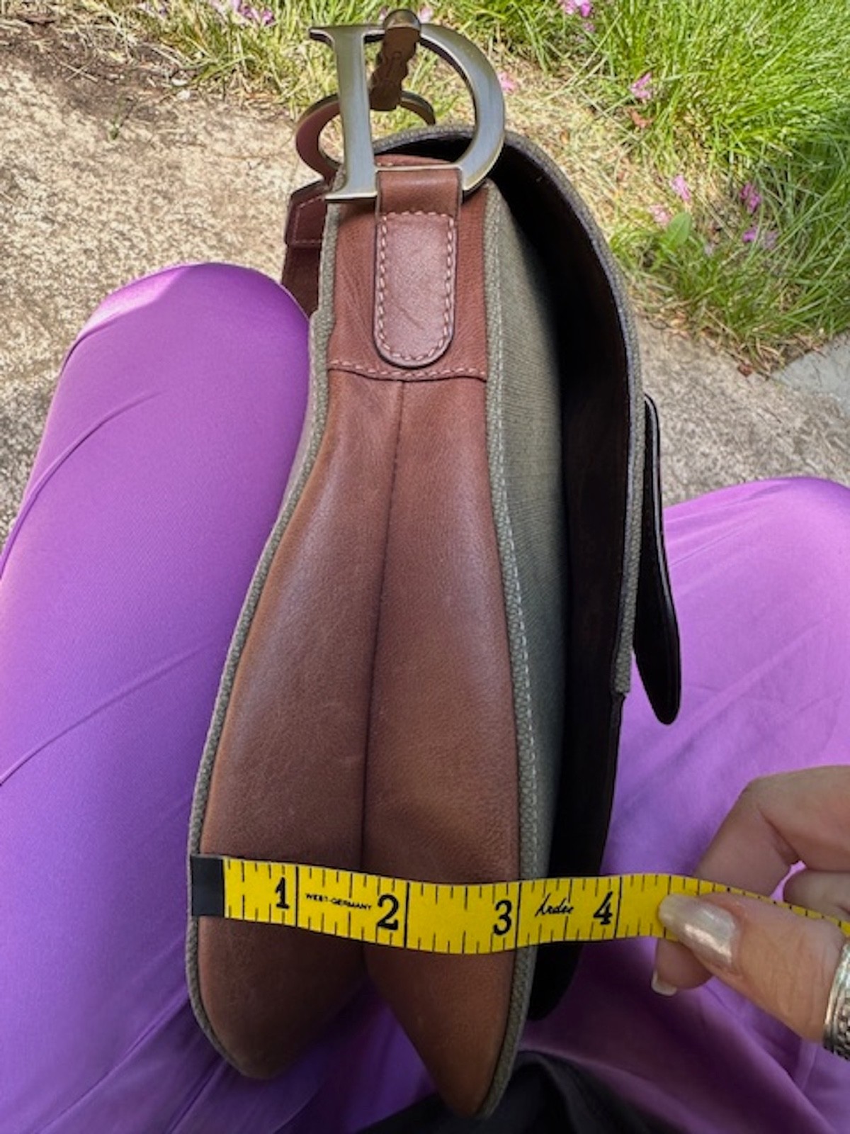 Christian Dior Saddle Bag Olive Green Canvas Brown Leather Vintage