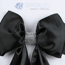 10 Rhinestone Bow Covers - 8 Row - silver wedding chair sash napkin rings