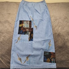 Kameleon Denim Pencil Skirt Hand Painted Elastic Waist Xl Vtg 1999 Handpainted Kameleon Denim Pencil Skirt Hand Painted Elastic Waist Xl Vtg 1999 Handpainted