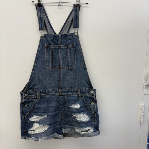 American Eagle Women's Large Jean Overall Shorts Tomgirl Shortall Distressed