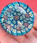 Vintage Murano Italy Millefiori Art Glass 2" Paperweight Blue Green Cane Work!