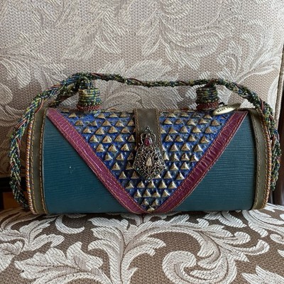 Mary Frances MOTHER OF PEARL Leather BEADED Shoulder EVENING Bag Handbag 