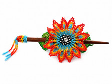 Guatemala Artisan Beaded Floral Hair Barrette Wooden Hair Accessory 2026053002