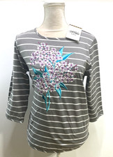 NWT Bob Mackie Wearable Art Womens S Pullover Floral Embroidered Striped Blouse