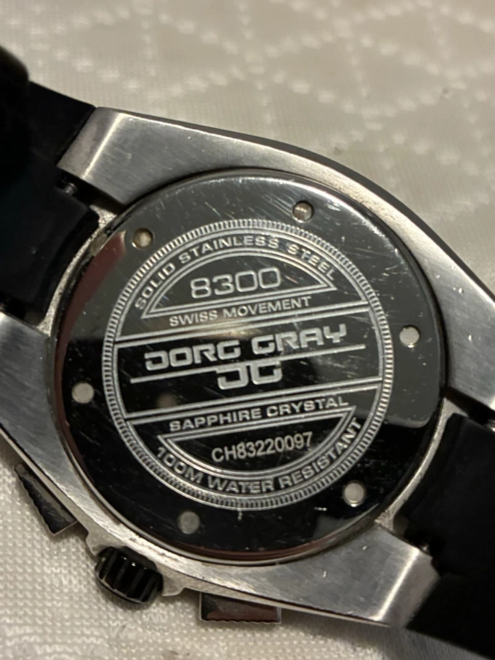 Reloj Hombre Jorg Gris JG8300 Movimiento Suizo con Banda Goma Fecha Foto 3 de 4