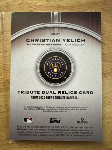 2025 Topps Tribute Christian Yelich GAME USED Dual Relics Card /99 - Picture 2 of 2