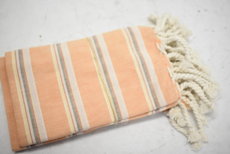Juego de 2 toallas de mano PACT 100 % algodón orgánico melocotón rayas flecos baño Foto 3 de 4