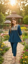 Indian Bollywood Ethnic Kurta Set Women's Party Wear Top Kurti with Pant Set