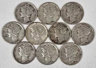 Lot of 10 Mercury Dimes 90% Silver - Mixed Dates Free Shipping