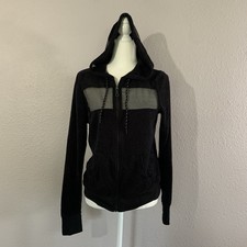 C C California Women  s Black Breezy Mesh Terry Full Zip Hoodie Jacket Size M