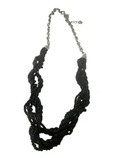 Multi-Strand Black Twist Seed Beaded Necklace With Adjustable Chain Elegant