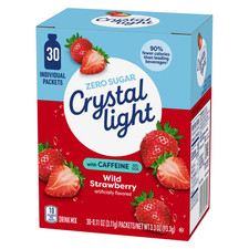 Crystal Light Wild Strawberry Sugar Free Drink Mix Singles with Caffeine, 30 ct