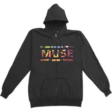 Men's Muse Overlay Zippered Hooded Sweatshirt Medium Black