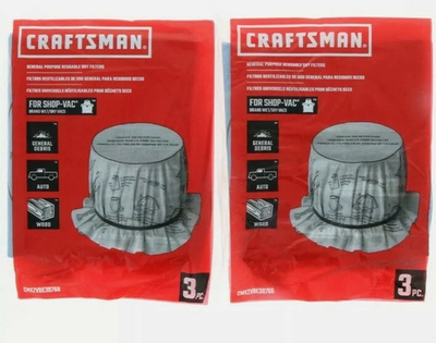 #ad 2 Packs Craftsman Shop Vac Filters Dry Cloth Bags 6 Filters $9.99