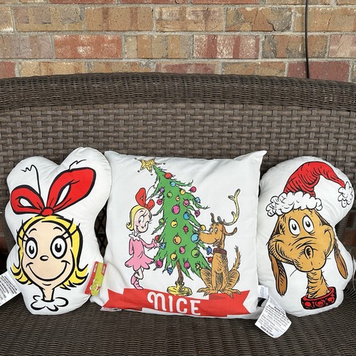 Dr. Seuss The Grinch Max Cindy Lou Who Head Decorative Throw Pillows New - Picture 1 of 13