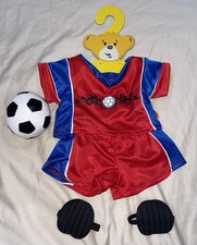 Build A Bear BABW Soccer Outfit Uniform Jersey Shorts Ball Knee Pads Hanger Set