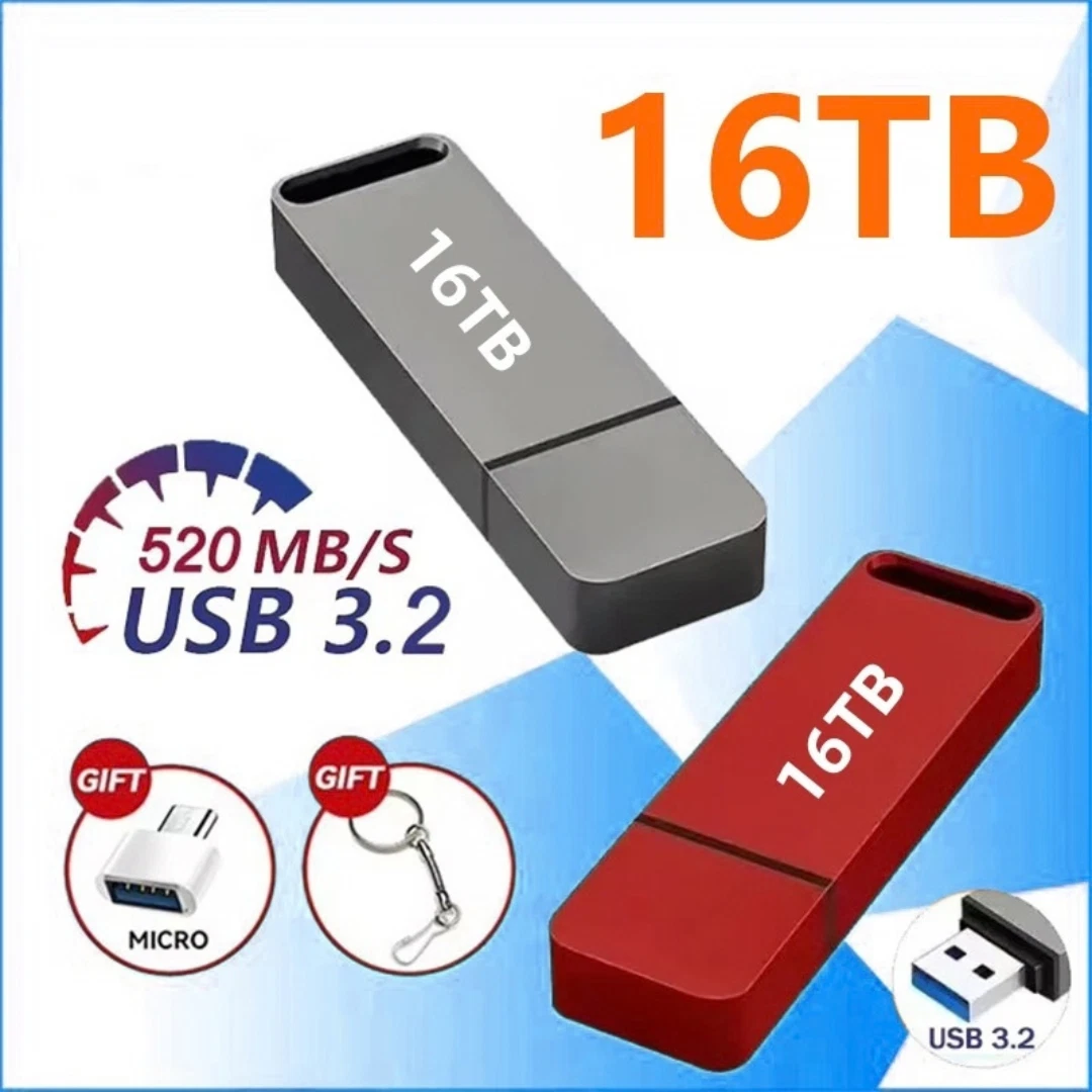 16TB USB 3.2 Metal Flash Drive High Speed Memory Stick Portable USB Storage Pen