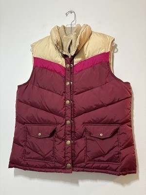 Old Navy Puffer Cotton Down Vest XL Retro Camp Burgundy Sweater Neck 