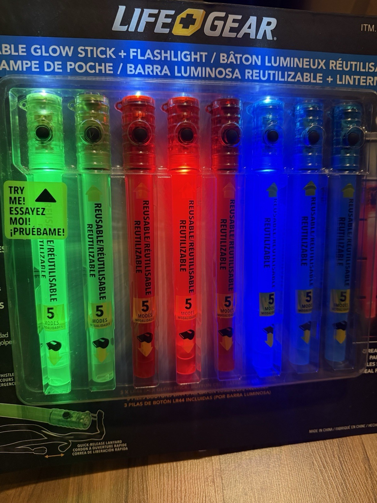 LIFE+GEAR 8pk Reusable LED Glow Stick & LED Flashlight Emergency Whistle Safety