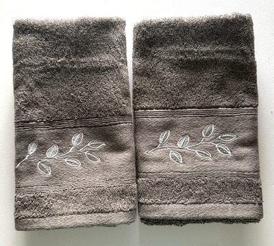 MainStays Silver Leaves Hand Towels Gray Bathroom Embroidered 16x26'' Set of 2