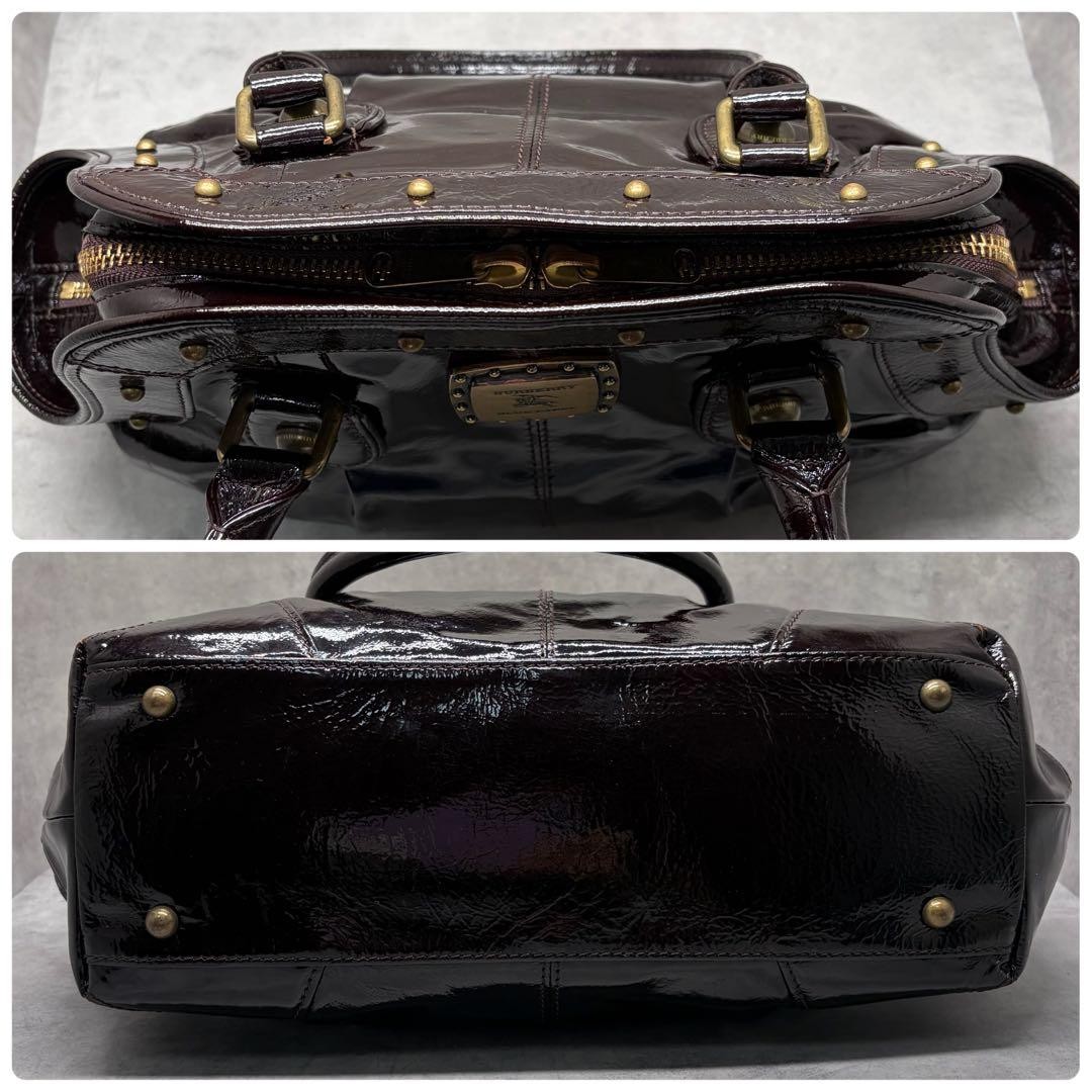 Burberry Blue Label Enamel Leather Handbag Burgundy Dark Brown Bag New thumbnail 5