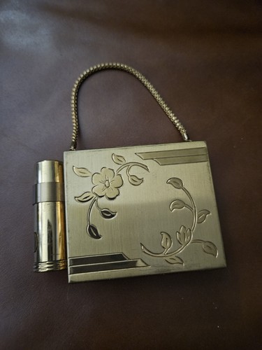 Carryall Art Deco Floral Powder Compact Cigarette Case Lipstick Holder Vtg Euc!