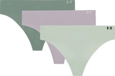 Under Armour Pure Stretch 3 Pack Womens Thong Grey Underwear Running Ladies