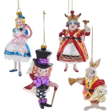 Kurt Adler Noble Gems Glass Ornaments, Alice In Wonderland (4-Piece Box Set)