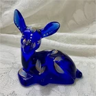 Fenton Cobalt Blue Art Glass Deer Fawn Hand Painted Signed C. Smith Figurine USA