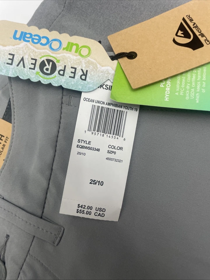 Pantalones Cortos Anfibios Quiksilver Dryflight Ocean Nuevos con Etiquetas Juveniles Calce Regular Talla 25 Gris Foto 4 de 4
