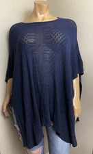 Soft Surroundings Womens Knit Shawl Poncho Size L/XL Blue Knit Cape