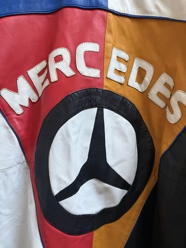 Men’s Leather Multicolor Colorblock Mercedes Logo Full Zip Jacket L image 3
