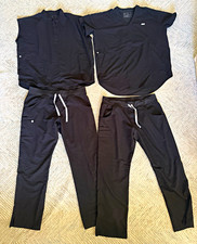 Figs Women  s Medical Scrub Set Tops  Jogger Pants Solid Black Navy Burgundy