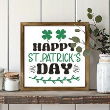 Farmhouse Wooden Plaque Happy St. Patrick's Day Shamrock Irish Home Decoration