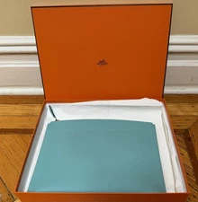 100%AUTH HERMES BLUE ATOLL TOGO LEATHER POCHETTE BAZAAR POUCH CLUTCH WOMEN MEN