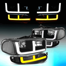 For 2001-2006 Gmc Sierra Yukon Denali Switchback Led Drl Pair Headlights Black