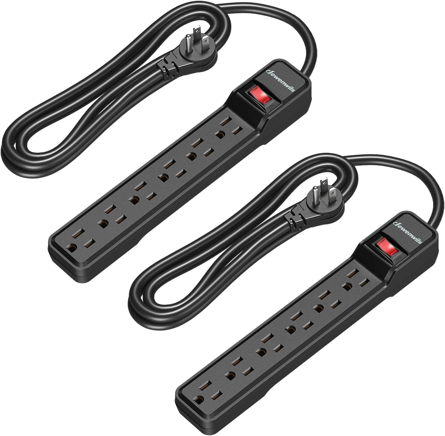 2-Pack 6-Outlet Power Strip Surge Protector, 6FT Extension, Flat Plug, 500 Joule