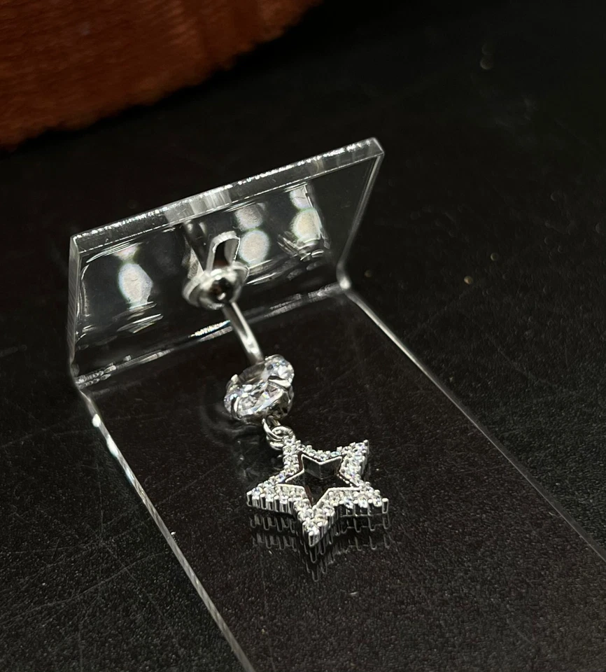 Anillo ombligo colgante estrella calibre 14 acero inoxidable circonita cúbica Foto 2 de 4