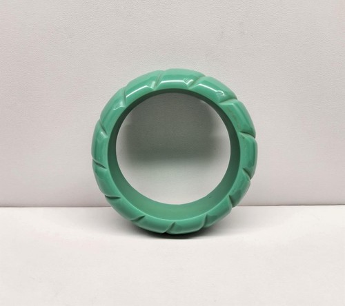 Vintage Carved Turquoise Green Bangle Bracelet, Unknown - Heavy 76g, Excellent! - Picture 2 of 4