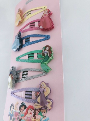 NEW Girl Kids Children 6 Princesses Ariel Snow white Snap Hair Clips Pin Set - Afbeelding 3 van 11