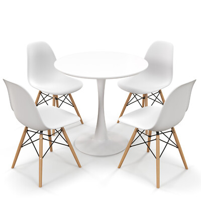 Modern 5 PCS Dining Set Round Dining Table 4 Chairs for Small Space Kitchen