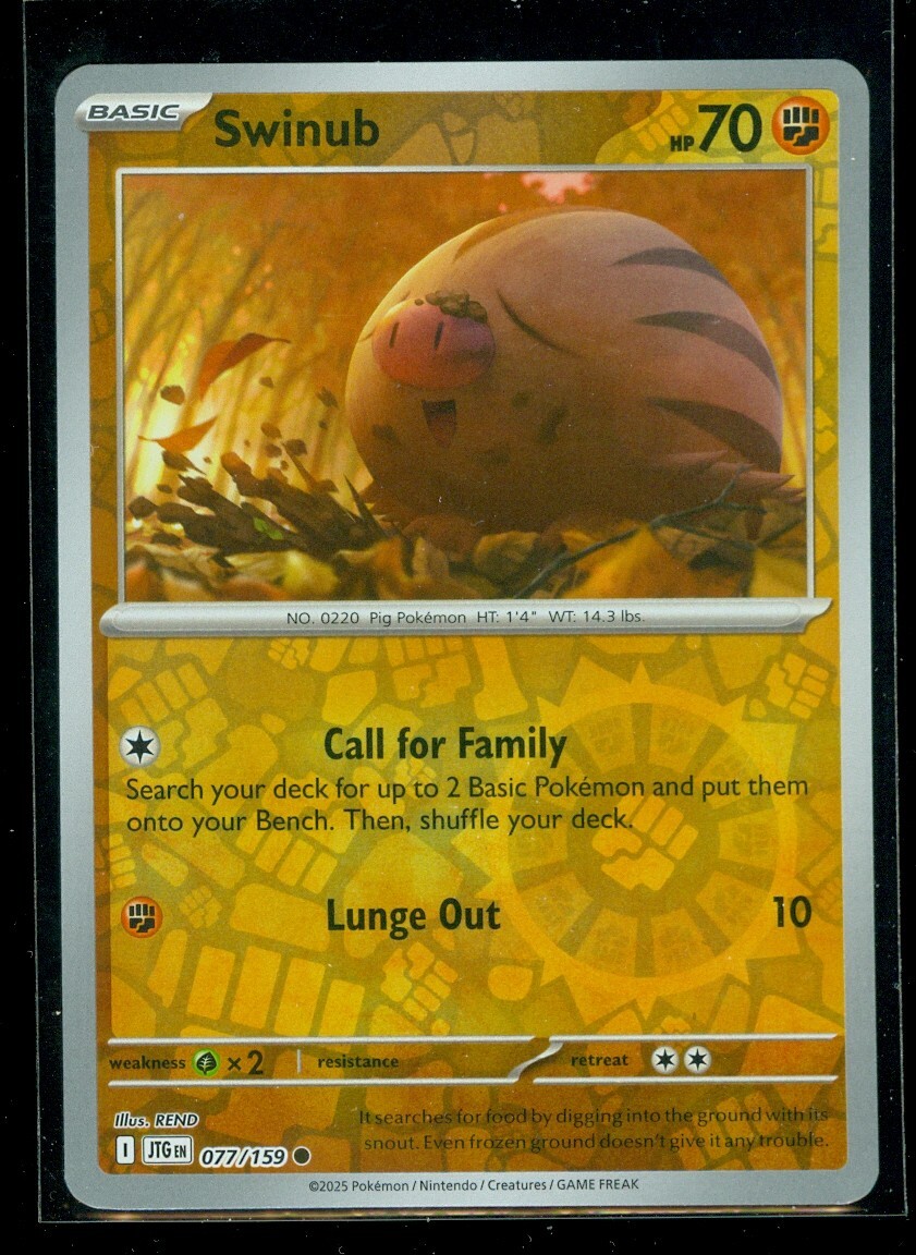 Pokemon SWINUB 077/159 Journey Together Rev Holo - MINT