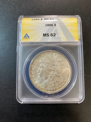 1886 MORGAN DOLLAR ANACS MS-62 - UNCIRCULATED - LUSTER - CERTIFIED SLAB - $1